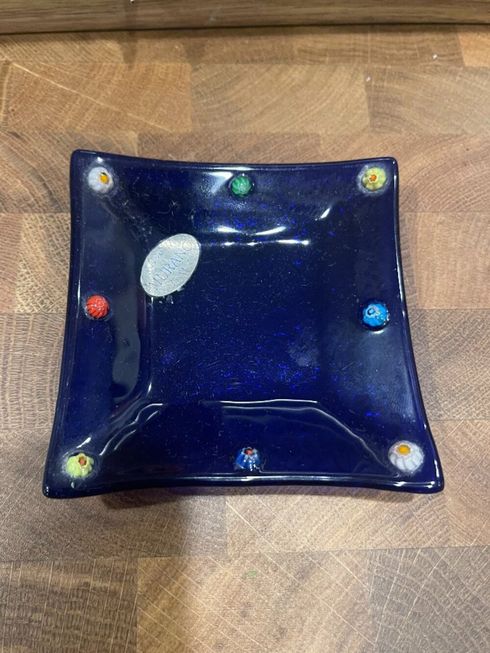 Hand Made Murano Fused Art Glass with Murrine Ring Trinket Dishes - Pair